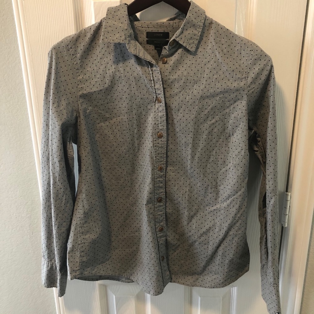 J Crew Perfect Buttondown Grey and Navy Sz 12